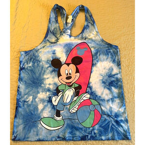 Mickey Mouse Women's Tank Top ONE SIZE Tie Dye Swim Muscle Shirt Blue